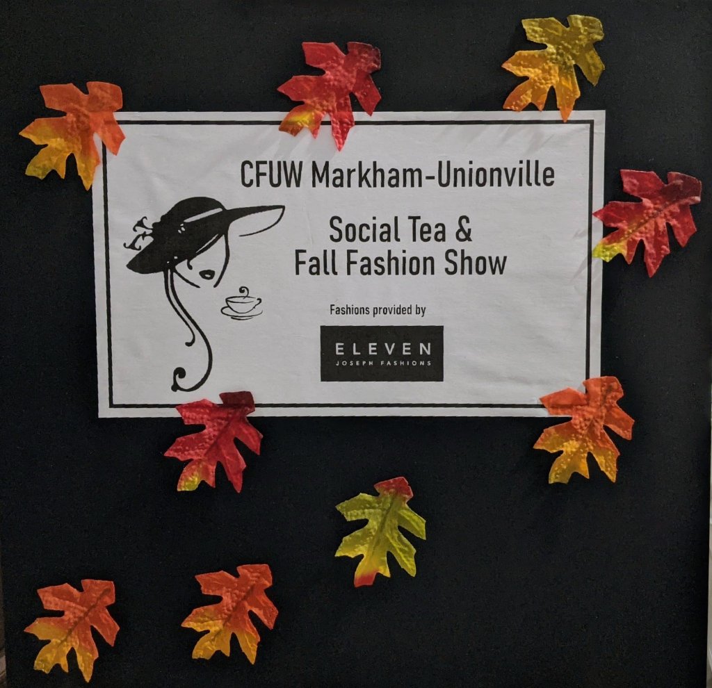 Sign for the social tea and fall fashion show.