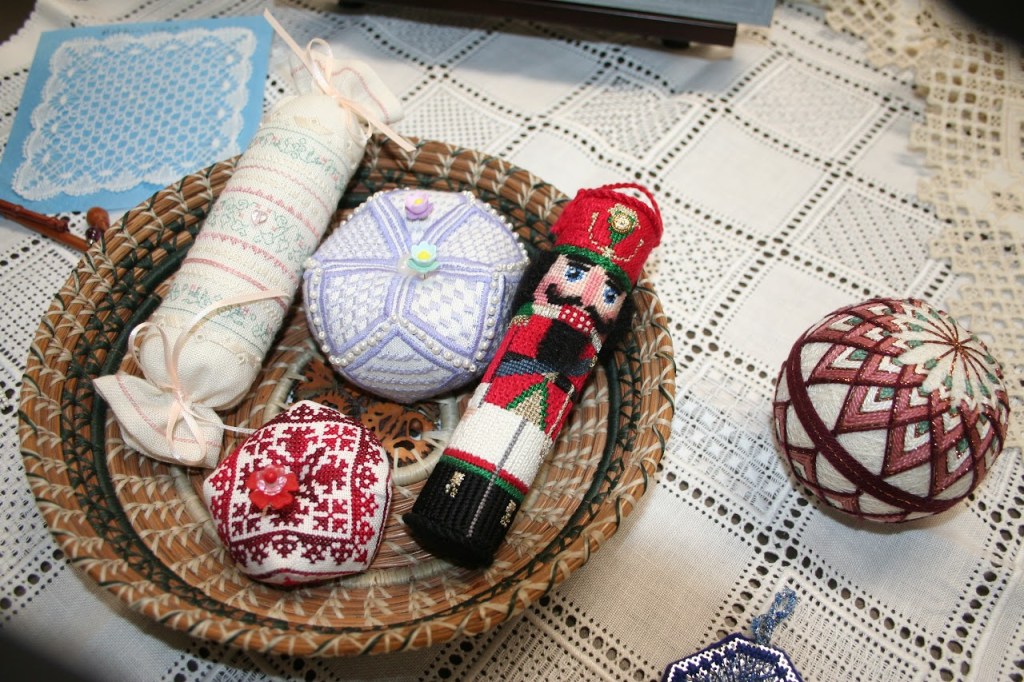 traditional cross stitch work, nutcracker, Christmas ornaments
